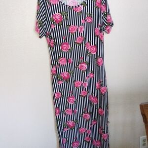 Bobbie Brooks Pink Floral and Black Striped Dress